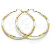 Oro Laminado Extra Large Hoop, Gold Filled Style Hollow Design, Diamond Cutting Finish, Tricolor, 02.213.0441.1.70