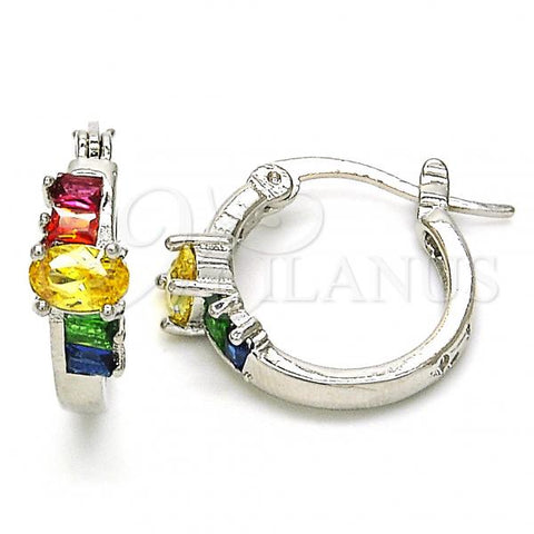Rhodium Plated Small Hoop, with Multicolor Cubic Zirconia, Polished, Rhodium Finish, 02.210.0303.9.15