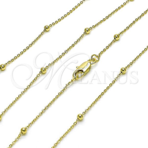 Oro Laminado Basic Necklace, Gold Filled Style Rolo and Ball Design, Polished, Golden Finish, 04.213.0248.24