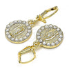 Oro Laminado Dangle Earring, Gold Filled Style Guadalupe Design, with White Crystal, Polished, Golden Finish, 02.351.0029.1