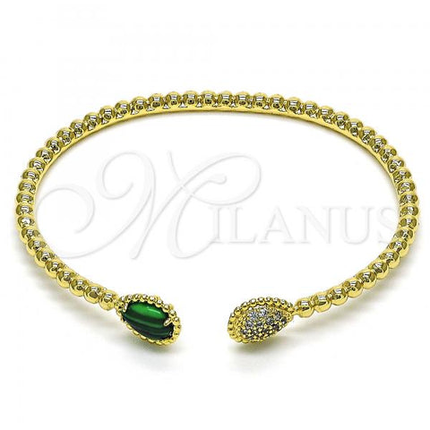 Oro Laminado Individual Bangle, Gold Filled Style Teardrop Design, with Green Crystal and White Micro Pave, Polished, Golden Finish, 07.228.0002.1