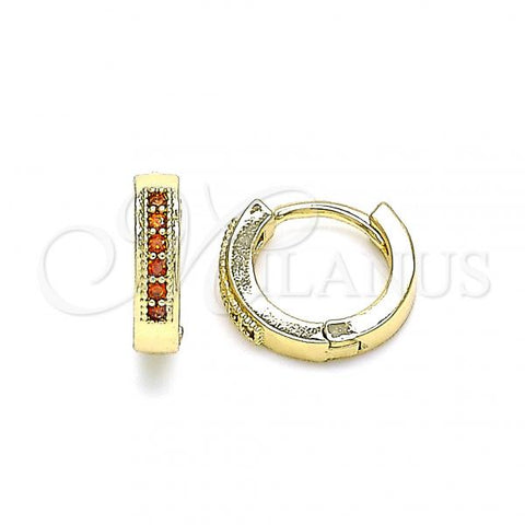 Oro Laminado Huggie Hoop, Gold Filled Style with Garnet Micro Pave, Polished, Golden Finish, 02.210.0598.1.10