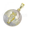 Oro Laminado Religious Pendant, Gold Filled Style San Judas Design, Diamond Cutting Finish, Tricolor, 05.253.0160
