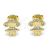 Oro Laminado Stud Earring, Gold Filled Style Little Girl Design, with White Micro Pave, Polished, Golden Finish, 02.156.0421