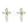 Oro Laminado Huggie Hoop, Gold Filled Style Cross Design, with White Cubic Zirconia, Polished, Golden Finish, 02.210.0645.15