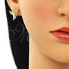 Oro Laminado Stud Earring, Gold Filled Style Angel Design, with White Micro Pave, Polished, Golden Finish, 02.156.0642