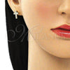 Oro Laminado Stud Earring, Gold Filled Style Cross Design, with White Micro Pave, Polished, Golden Finish, 02.344.0113