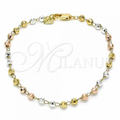 Oro Laminado Bracelet Rosary, Gold Filled Style Diamond Cutting Finish, Tricolor, 03.351.0068.08