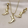 Oro Laminado Earring and Pendant Adult Set, Gold Filled Style Shoes Design, Polished, Golden Finish, 10.341.0016