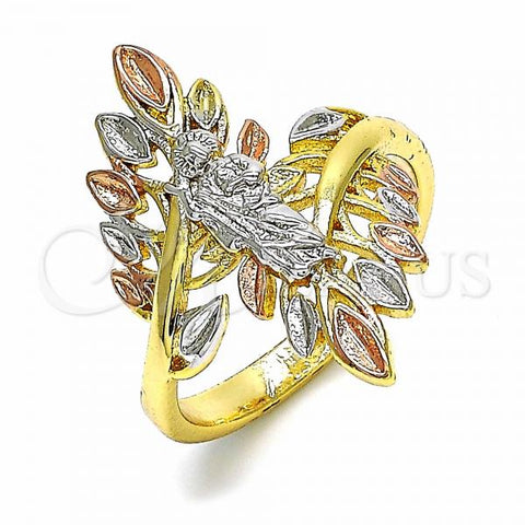 Oro Laminado Elegant Ring, Gold Filled Style San Judas Design, Polished, Tricolor, 01.253.0022.09 (Size 9)