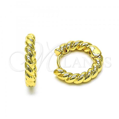 Oro Laminado Huggie Hoop, Gold Filled Style Rope Design, Polished, Golden Finish, 02.195.0188.16