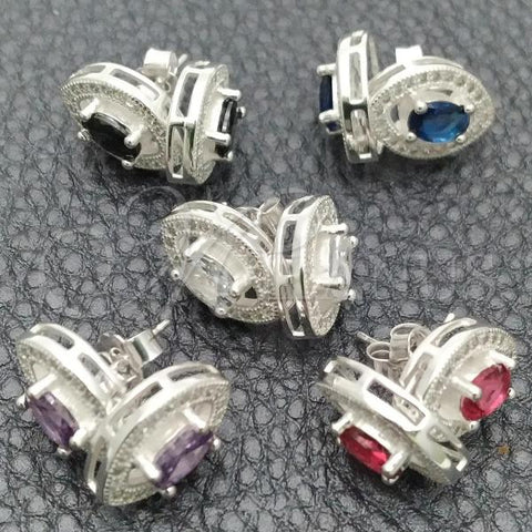 Sterling Silver Stud Earring, with White Cubic Zirconia, Polished, Silver Finish, 02.398.0022