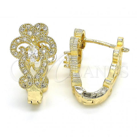 Oro Laminado Huggie Hoop, Gold Filled Style with White Cubic Zirconia, Polished, Golden Finish, 02.217.0096.15