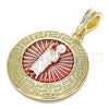 Oro Laminado Religious Pendant, Gold Filled Style San Judas and Greek Key Design, Polished, Tricolor, 05.380.0038