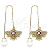Oro Laminado Threader Earring, Gold Filled Style Bee Design, with Garnet and White Cubic Zirconia, Polished, Golden Finish, 02.210.0357.1