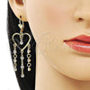 Oro Laminado Long Earring, Gold Filled Style Heart Design, with White Crystal, Polished, Golden Finish, 02.414.0004