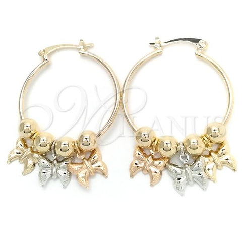 Oro Laminado Medium Hoop, Gold Filled Style Butterfly Design, Polished, Tricolor, 02.58.0046.30