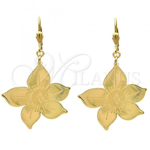 Oro Laminado Dangle Earring, Gold Filled Style Flower Design, Polished, Golden Finish, 61.012