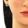 Oro Laminado Stud Earring, Gold Filled Style Anchor Design, with Ruby Micro Pave, Polished, Golden Finish, 02.156.0302.2