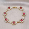 Oro Laminado Tennis Bracelet, Gold Filled Style with Ruby and White Cubic Zirconia, Polished, Golden Finish, 03.283.0367.07