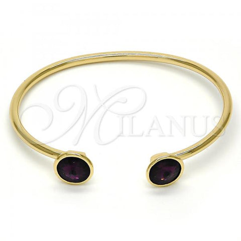 Oro Laminado Individual Bangle, Gold Filled Style with Amethyst Swarovski Crystals, Polished, Golden Finish, 07.239.0014.1 (03 MM Thickness, One size fits all)