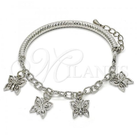 Oro Laminado Charm Bracelet, Gold Filled Style Butterfly and Hollow Design, Diamond Cutting Finish, Rhodium Finish, 03.63.1816.2.08