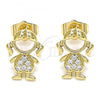 Oro Laminado Stud Earring, Gold Filled Style Little Girl Design, with White Micro Pave, Polished, Golden Finish, 02.210.0384