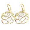 Oro Laminado Dangle Earring, Gold Filled Style Flower Design, Tricolor, 5.079.011