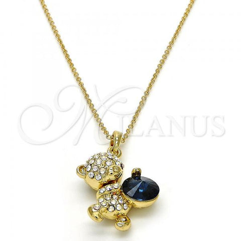 Oro Laminado Pendant Necklace, Gold Filled Style Teddy Bear Design, with Montana and Aurore Boreale Swarovski Crystals, Polished, Golden Finish, 04.239.0041.6.18