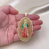 Oro Laminado Religious Pendant, Gold Filled Style Guadalupe Design, Diamond Cutting Finish, Tricolor, 05.411.0009.1