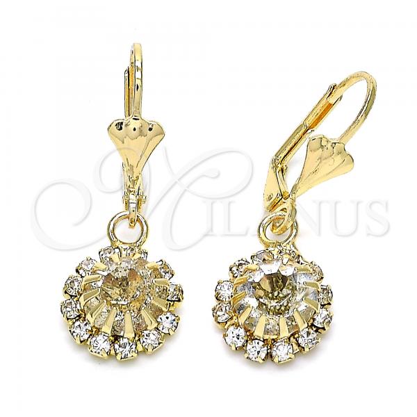 Oro Laminado Dangle Earring, Gold Filled Style with White Crystal, Polished, Golden Finish, 02.122.0113.5