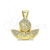 Oro Laminado Religious Pendant, Gold Filled Style Angel Design, with White Micro Pave, Polished, Golden Finish, 05.342.0029