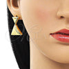 Oro Laminado Dangle Earring, Gold Filled Style Chunky Design, Polished, Golden Finish, 02.368.0087