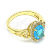 Oro Laminado Multi Stone Ring, Gold Filled Style Heart Design, with Blue Topaz and White Cubic Zirconia, Polished, Golden Finish, 01.210.0122.2.06