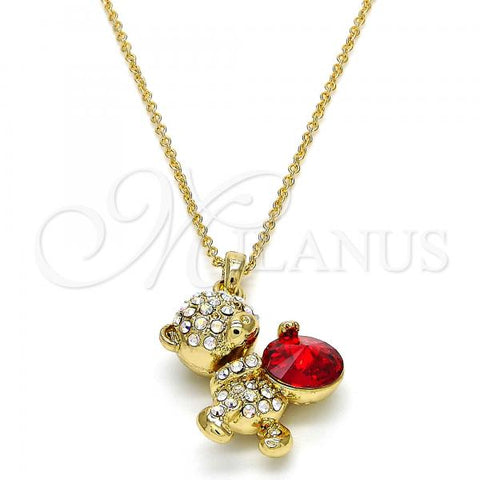 Oro Laminado Pendant Necklace, Gold Filled Style Teddy Bear Design, with Light Siam and Aurore Boreale Swarovski Crystals, Polished, Golden Finish, 04.239.0041.7.18