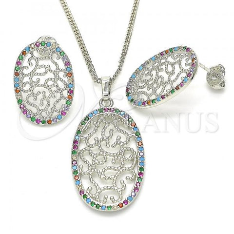 Rhodium Plated Earring and Pendant Adult Set, with Multicolor Cubic Zirconia, Polished, Rhodium Finish, 10.233.0038.4