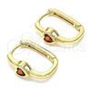 Oro Laminado Huggie Hoop, Gold Filled Style Heart Design, with Garnet Cubic Zirconia, Polished, Golden Finish, 02.210.0554.1.15