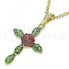 Oro Laminado Religious Pendant, Gold Filled Style Cross and Flower Design, Polished, Tricolor, 05.351.0162
