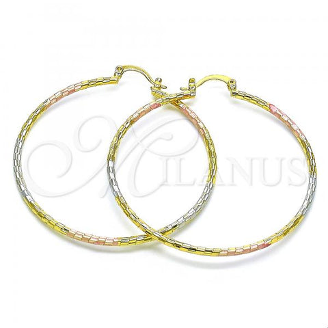 Oro Laminado Large Hoop, Gold Filled Style Diamond Cutting Finish, Tricolor, 02.168.0037.1.50