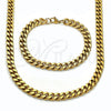 Stainless Steel Necklace and Bracelet, Miami Cuban Design, Polished, Golden Finish, 06.435.0001