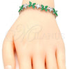 Rhodium Plated Fancy Bracelet, Flower Design, with Green and White Cubic Zirconia, Polished, Rhodium Finish, 03.210.0090.8.08