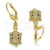 Oro Laminado Dangle Earring, Gold Filled Style Turtle Design, with Multicolor Micro Pave, Polished, Golden Finish, 02.210.0392.1