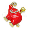 Oro Laminado Fancy Pendant, Gold Filled Style Elephant Design, with White Micro Pave, Red Enamel Finish, Golden Finish, 05.362.0003.1