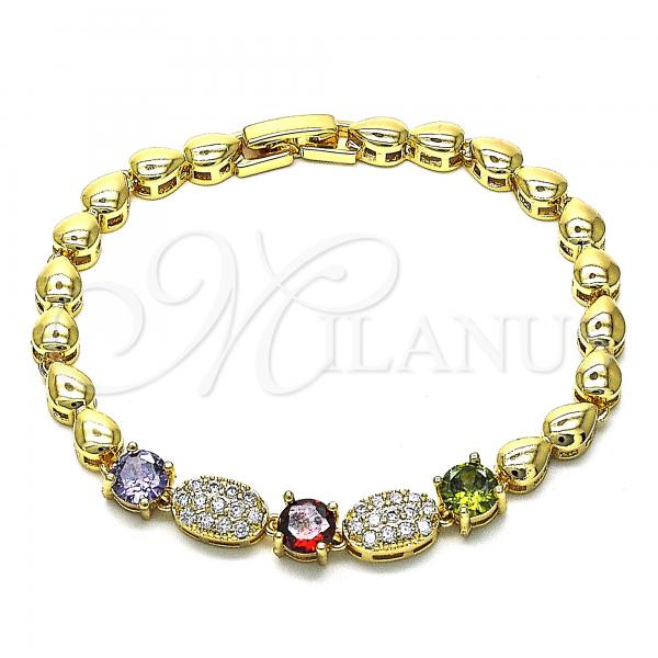 Oro Laminado Fancy Bracelet, Gold Filled Style with Multicolor Cubic Zirconia and White Micro Pave, Polished, Golden Finish, 03.283.0212.07