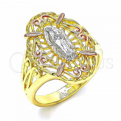 Oro Laminado Elegant Ring, Gold Filled Style Guadalupe Design, Polished, Tricolor, 01.253.0018.09 (Size 9)