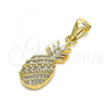 Oro Laminado Fancy Pendant, Gold Filled Style Pineapple Design, with White Micro Pave and White Cubic Zirconia, Polished, Golden Finish, 05.342.0005