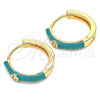 Oro Laminado Huggie Hoop, Gold Filled Style with White Cubic Zirconia, Green Enamel Finish, Golden Finish, 02.213.0182.15