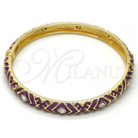 Oro Laminado Individual Bangle, Gold Filled Style with White Crystal, Purple Enamel Finish, Golden Finish, 07.246.0007.05 (07 MM Thickness, Size 5 - 2.50 Diameter)