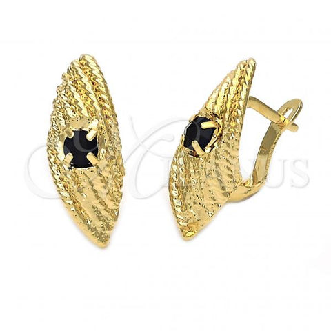 Oro Laminado Leverback Earring, Gold Filled Style with Black Cubic Zirconia, Diamond Cutting Finish, Golden Finish, 5.127.039.1