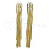 Oro Laminado Long Earring, Gold Filled Style Baguette Design, with White Cubic Zirconia, Polished, Golden Finish, 02.268.0118